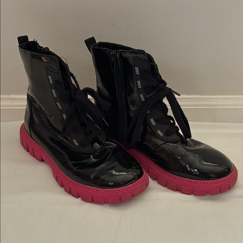 DKNY Black & Pink Kids Youth Combat Boots Size 4